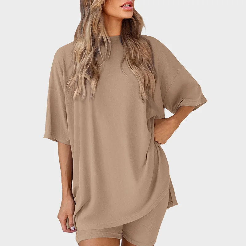 Ensemble 2 pièces femme : T-shirt oversize + short cycliste – Tenue décontractée respirante
