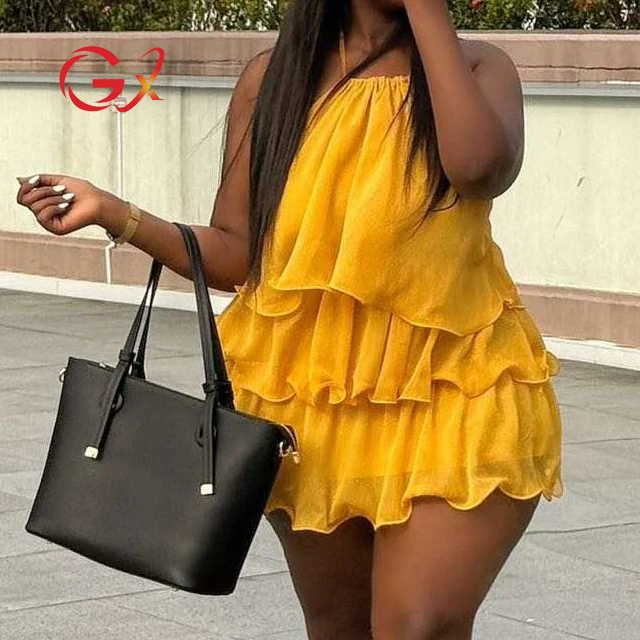 Robe Mini Halter Sans Manches Multicouches – Élégante & Légère pour l'Été
