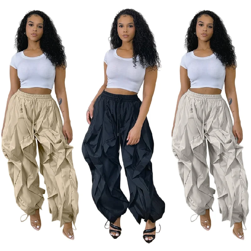Pantalon Cargo Femme K3685 – Style Streetwear Élégant avec Poches & Volants