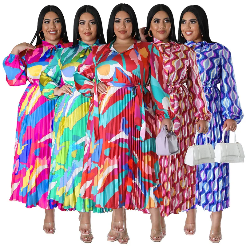 Robe Maxi Bohème Grande Taille – Imprimée, Plissée & Lacets | Style Été Vacances