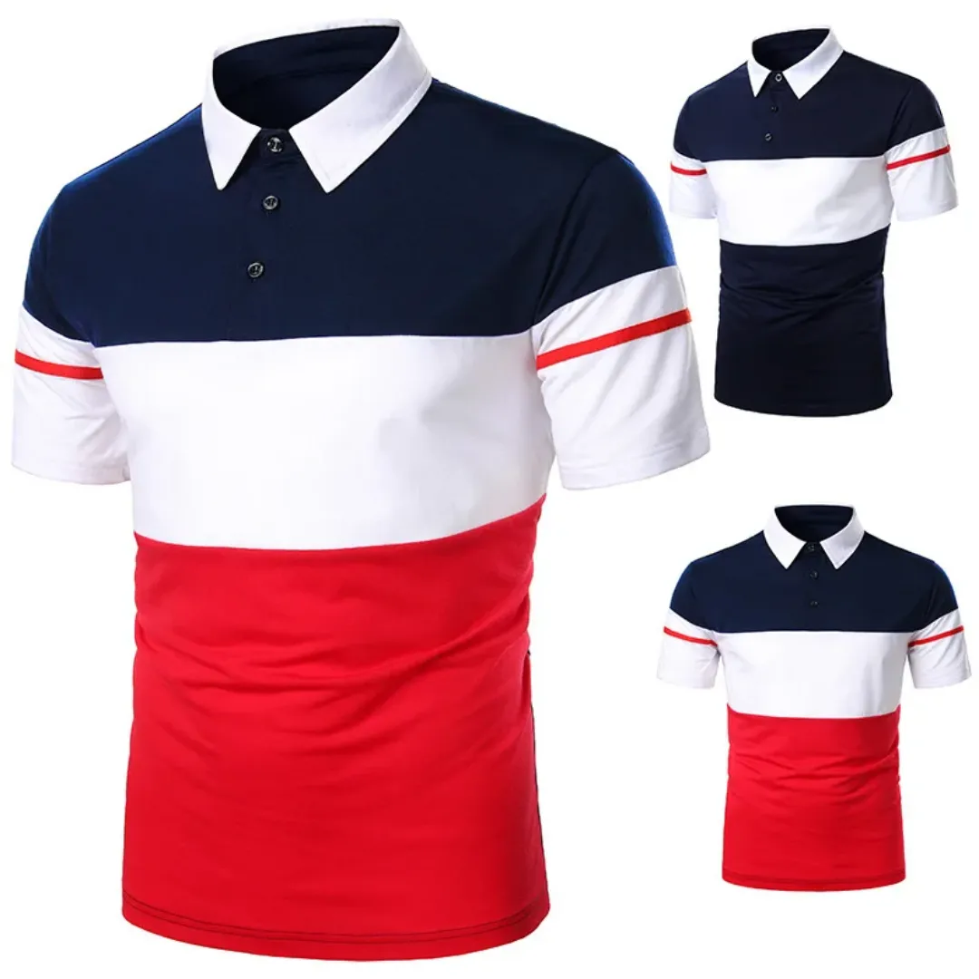 Polo Homme Tricolore à Manches Courtes – Style Casual Chic