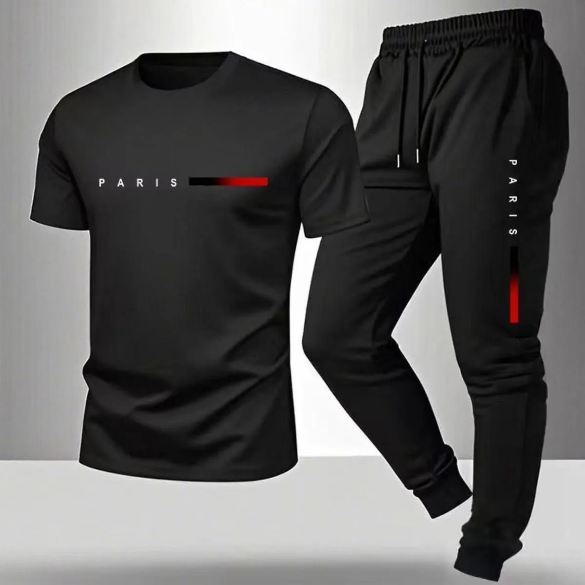 Costume de sport d'été décontracté 2 pièces pour homme T-shirt en coton à manches courtes Mountain Triangle Icon Print