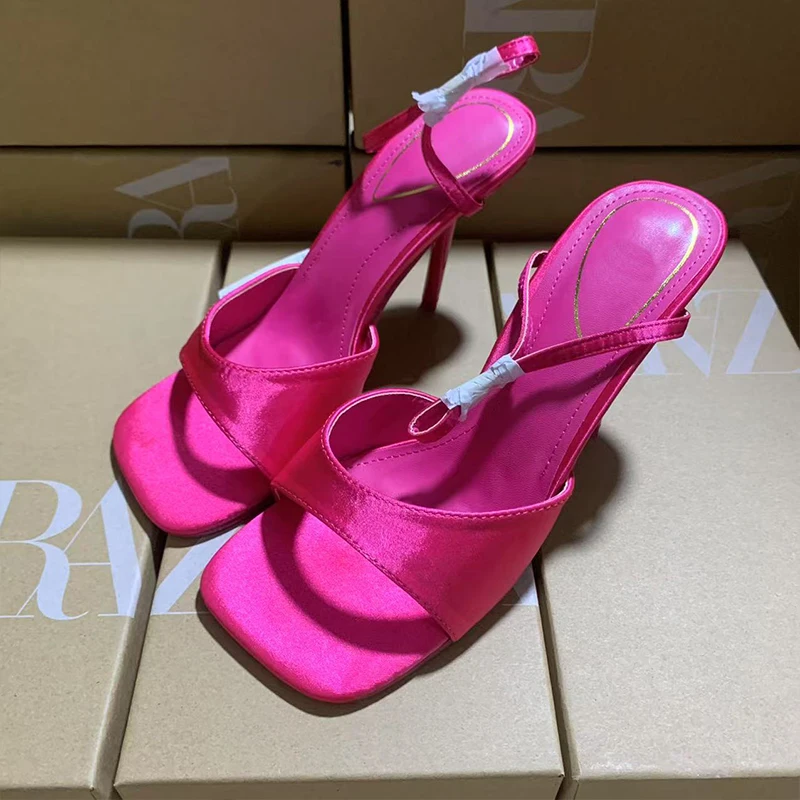 Sandales Talons Hauts Bout Carré Femme – Rose Vif, Légères & Imperméables