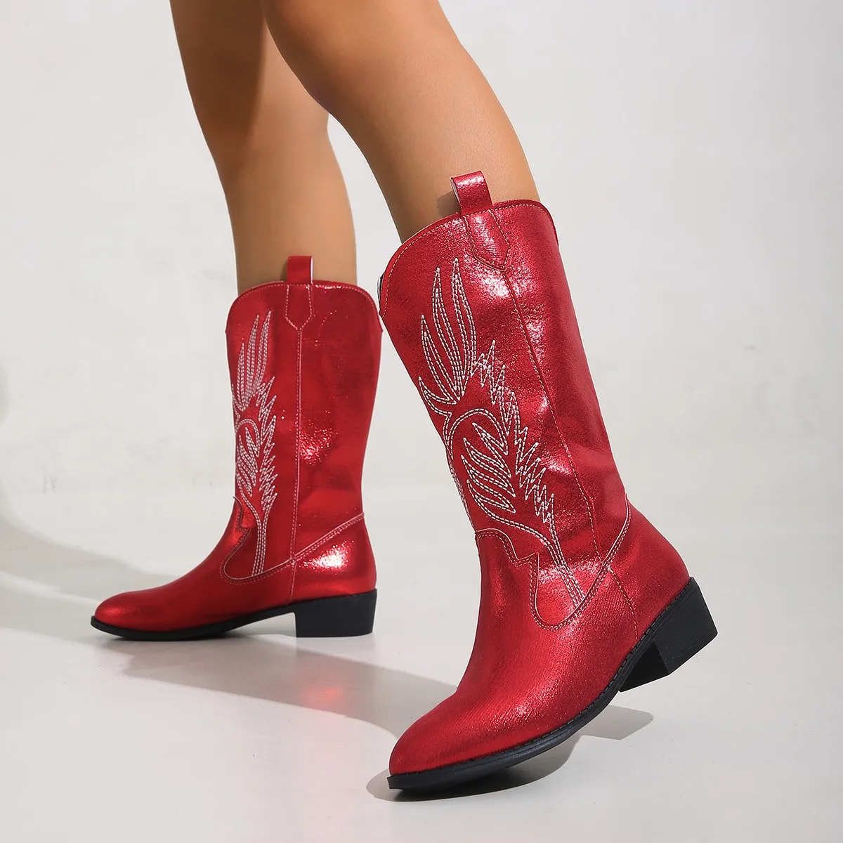 Bottes mi-mollet bout pointu style Western pour femme – Tendance & Confortables