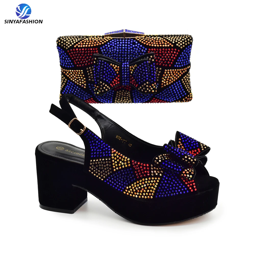 Ensemble chaussures & sac de fête nigérian Sinyafashion – Talons hauts ornés de pierres, style luxe