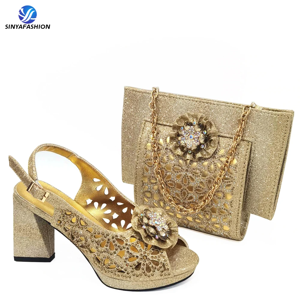 Ensemble chaussures et sac assortis pour mariage nigérian – Talons brillants style italien pour femme