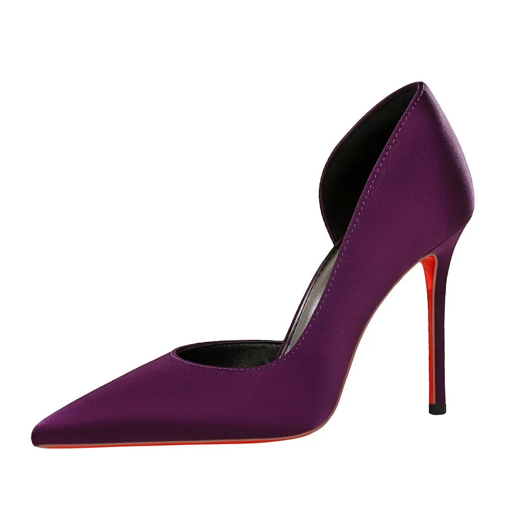 Escarpins Satin Bout Pointu Talons Aiguilles Semelles Rouges – Y9267 Big Tree
