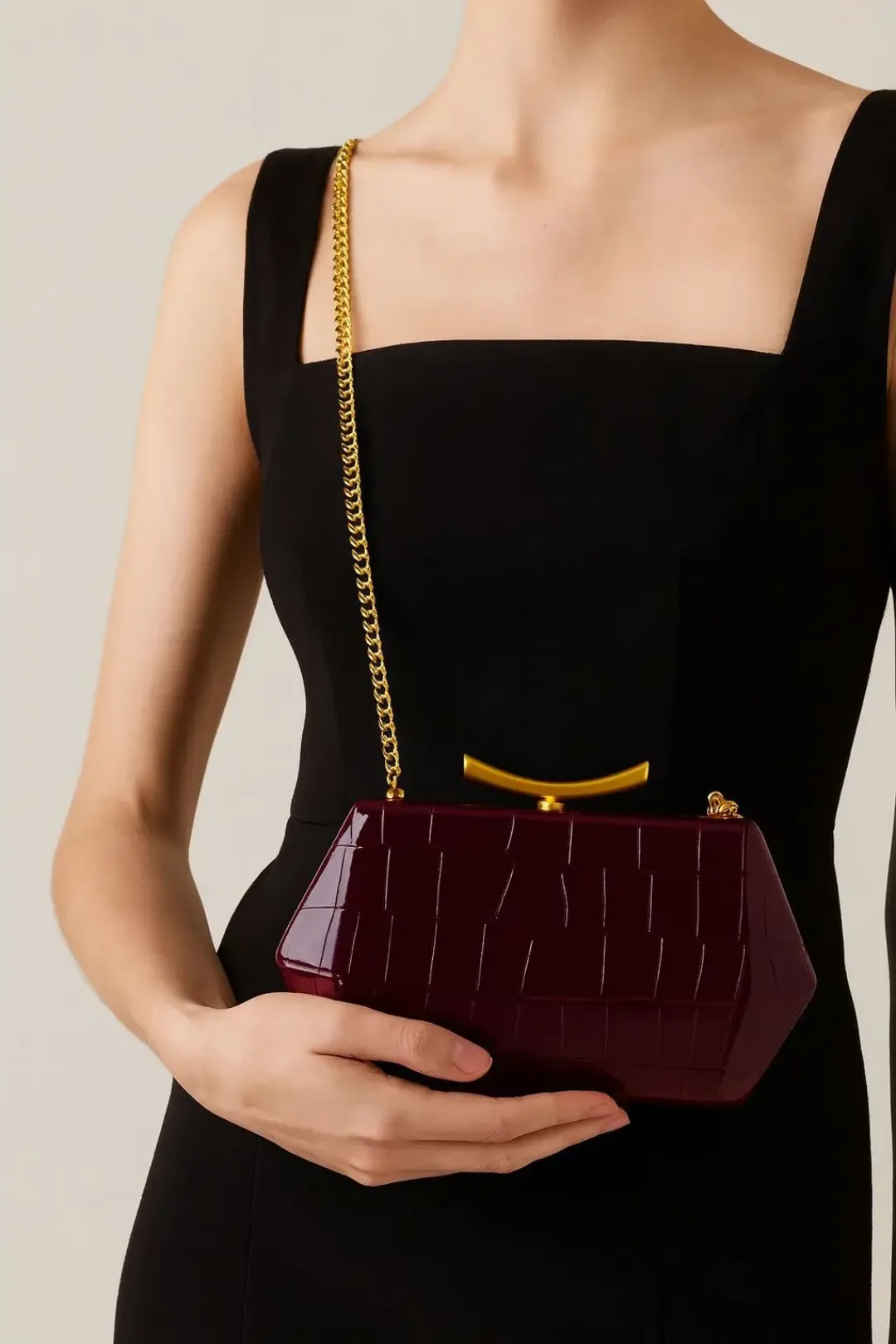 Sac à Main Femme Motif Crocodile avec Chaîne Dorée