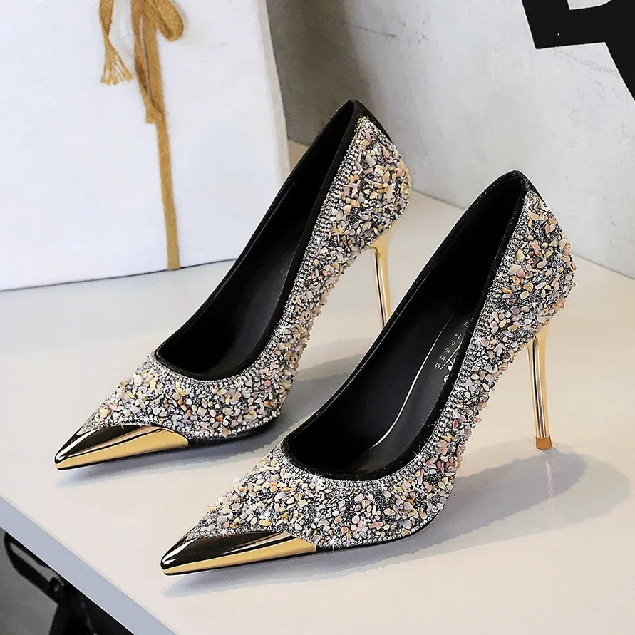 Escarpins Talons Aiguilles Femme – Bout Pointu Strass & Cristal | Bureau & Mariage