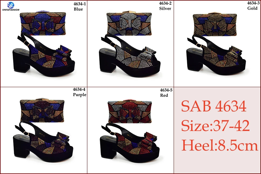Ensemble chaussures & sac de fête nigérian Sinyafashion – Talons hauts ornés de pierres, style luxe
