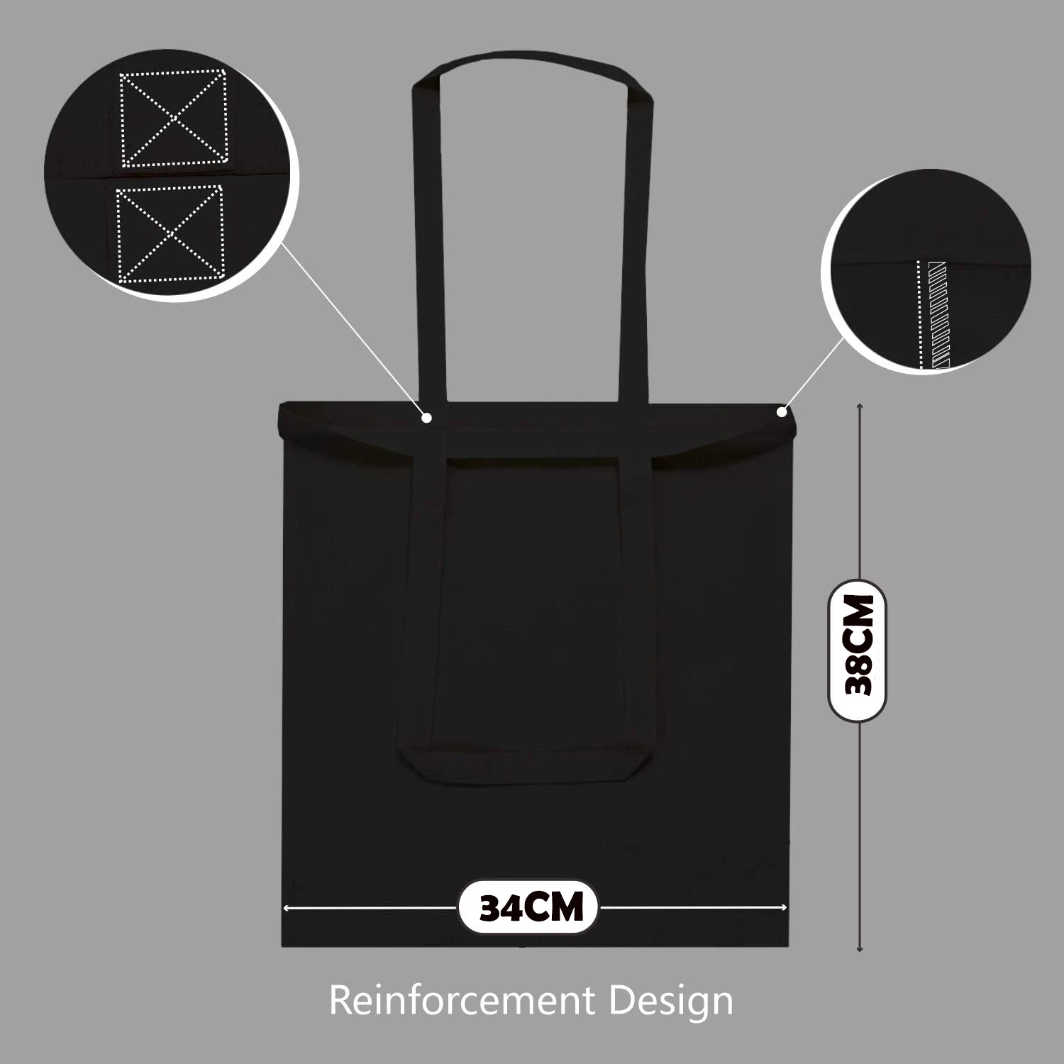Sac fourre-tout en toile noire XinyiArt 34x38cm – Réutilisable, solide & multi-usages