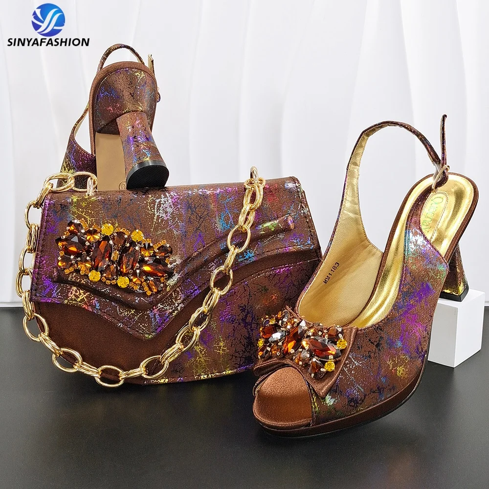 Ensemble chaussures à talons & sac de mariée Sinya – Cristal & Strass, Talons 8cm+