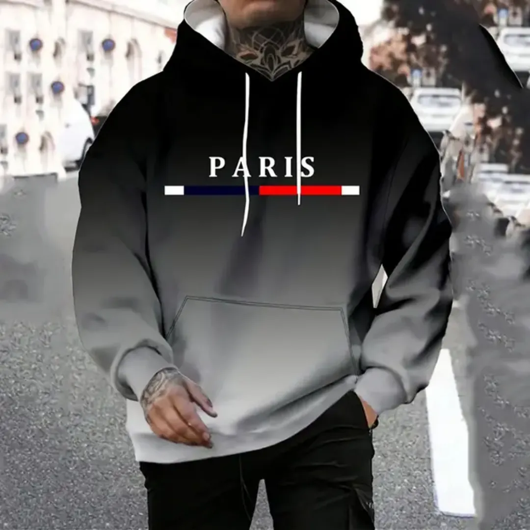 Sweat à Capuche Dégradé Homme \"PARIS\" – Style Urbain Tricolore