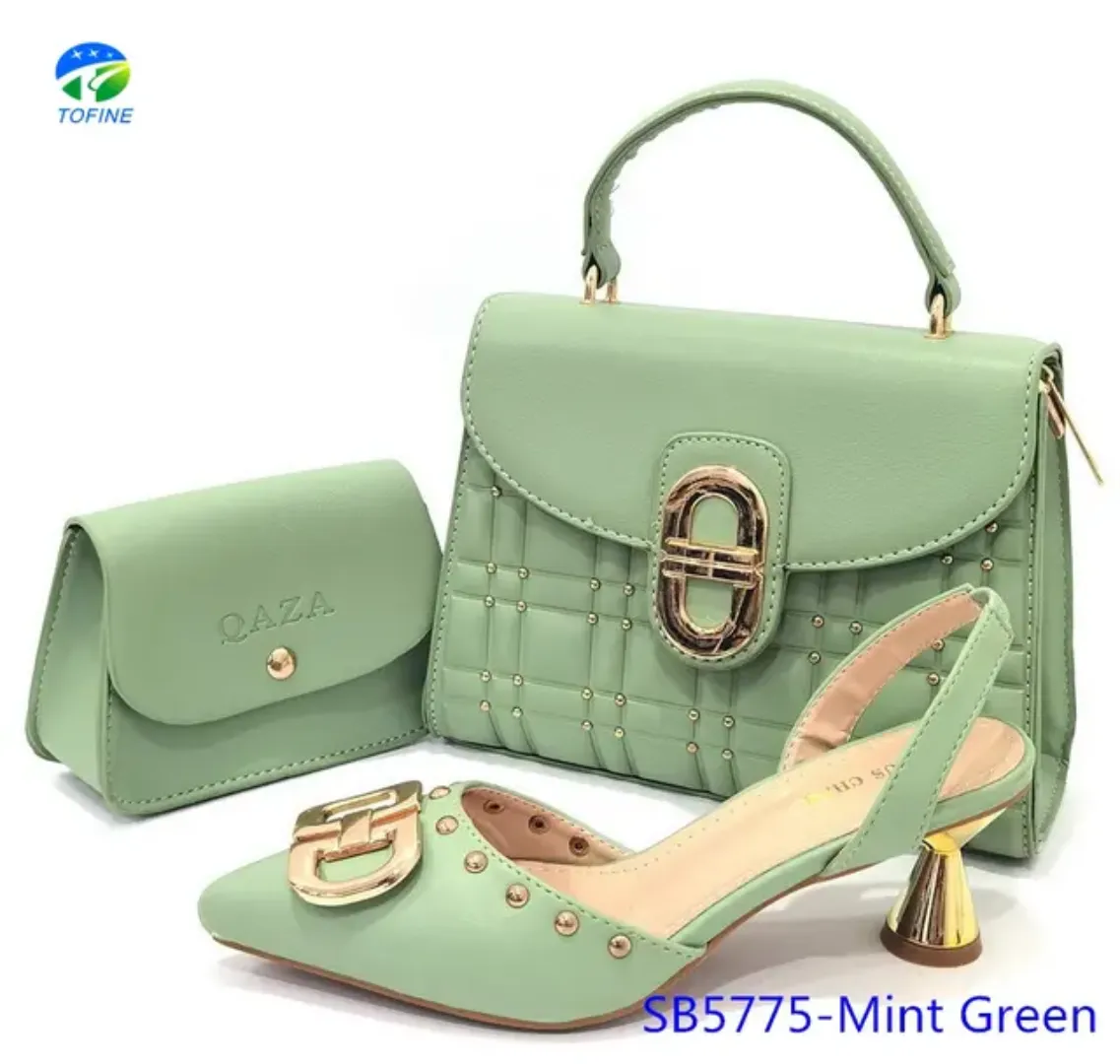 Ensemble Élégant Femme : Sandales à Talon 2.4 pouces + 2 Sacs Assortis (Main & Pochette)