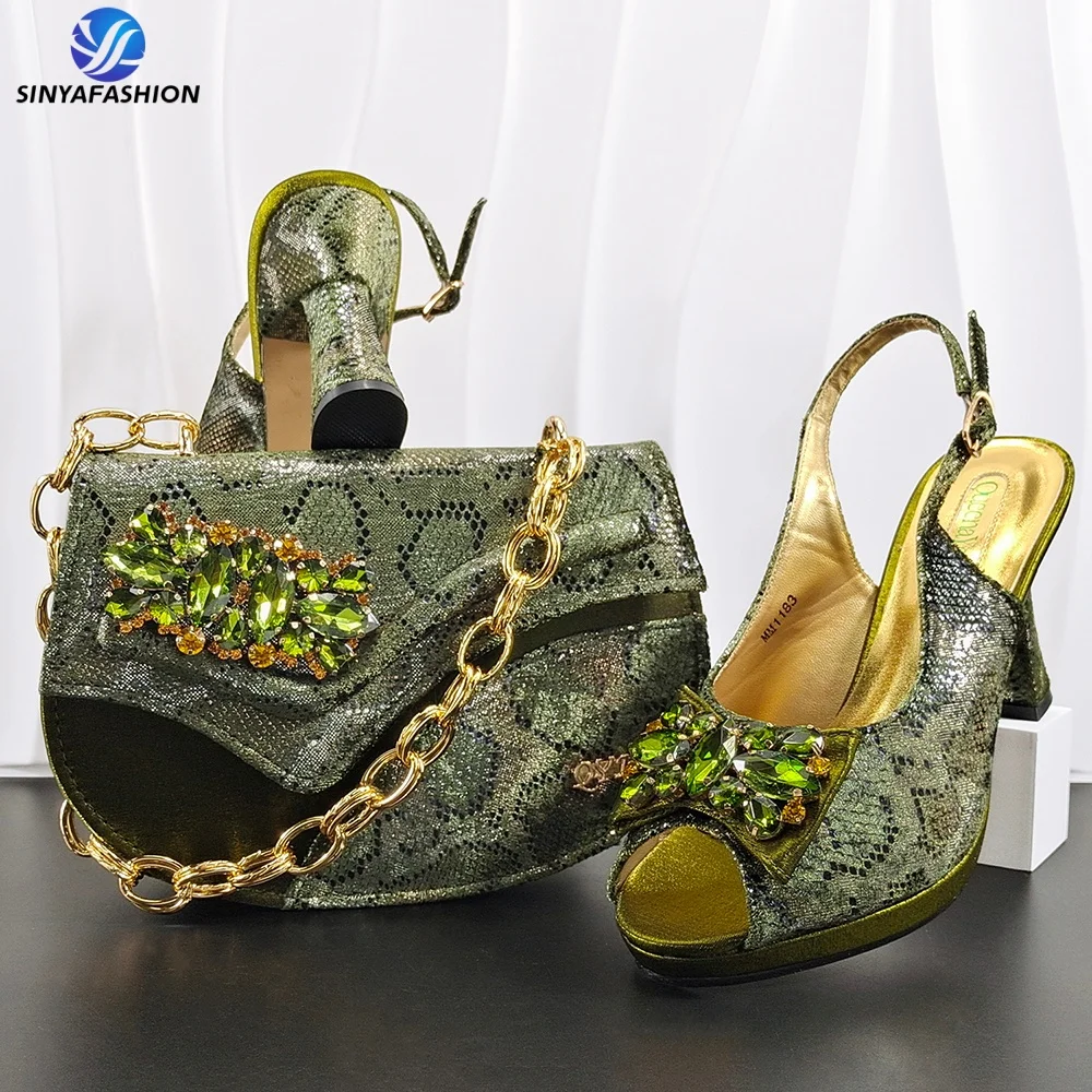 Ensemble chaussures à talons & sac de mariée Sinya – Cristal & Strass, Talons 8cm+