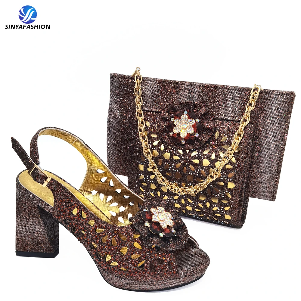 Ensemble chaussures et sac assortis pour mariage nigérian – Talons brillants style italien pour femme