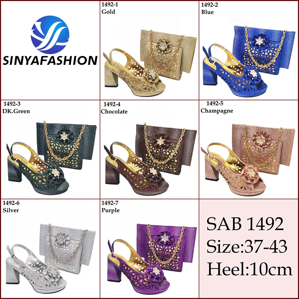 Ensemble chaussures et sac assortis pour mariage nigérian – Talons brillants style italien pour femme