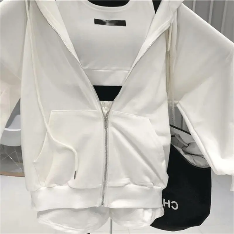 Ensemble 3 pièces femme sweat à capuche + pantalon + short brodé sport décontracté M-XXL