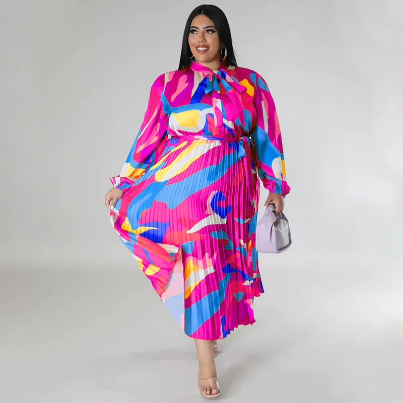 Robe Maxi Bohème Grande Taille – Imprimée, Plissée & Lacets | Style Été Vacances