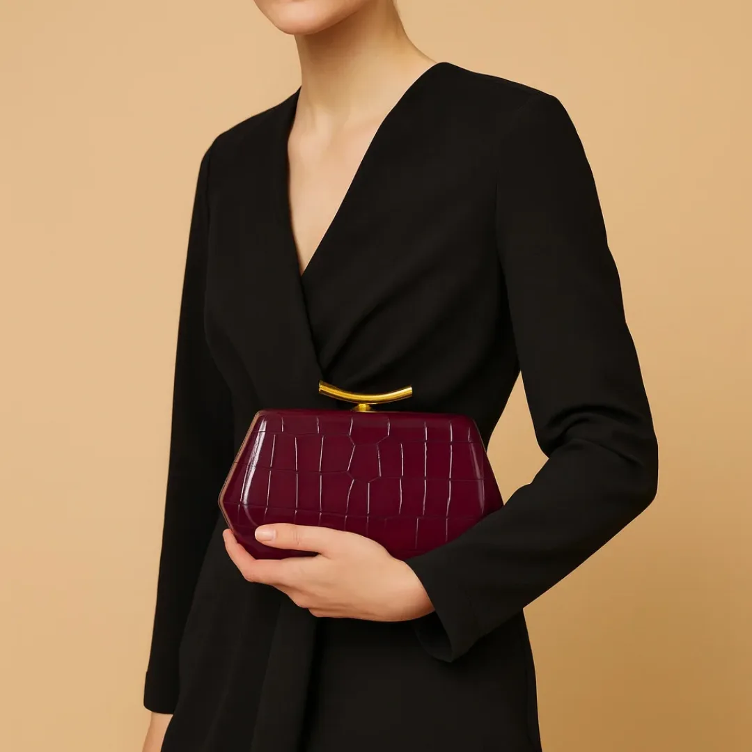 Sac à Main Femme Motif Crocodile avec Chaîne Dorée