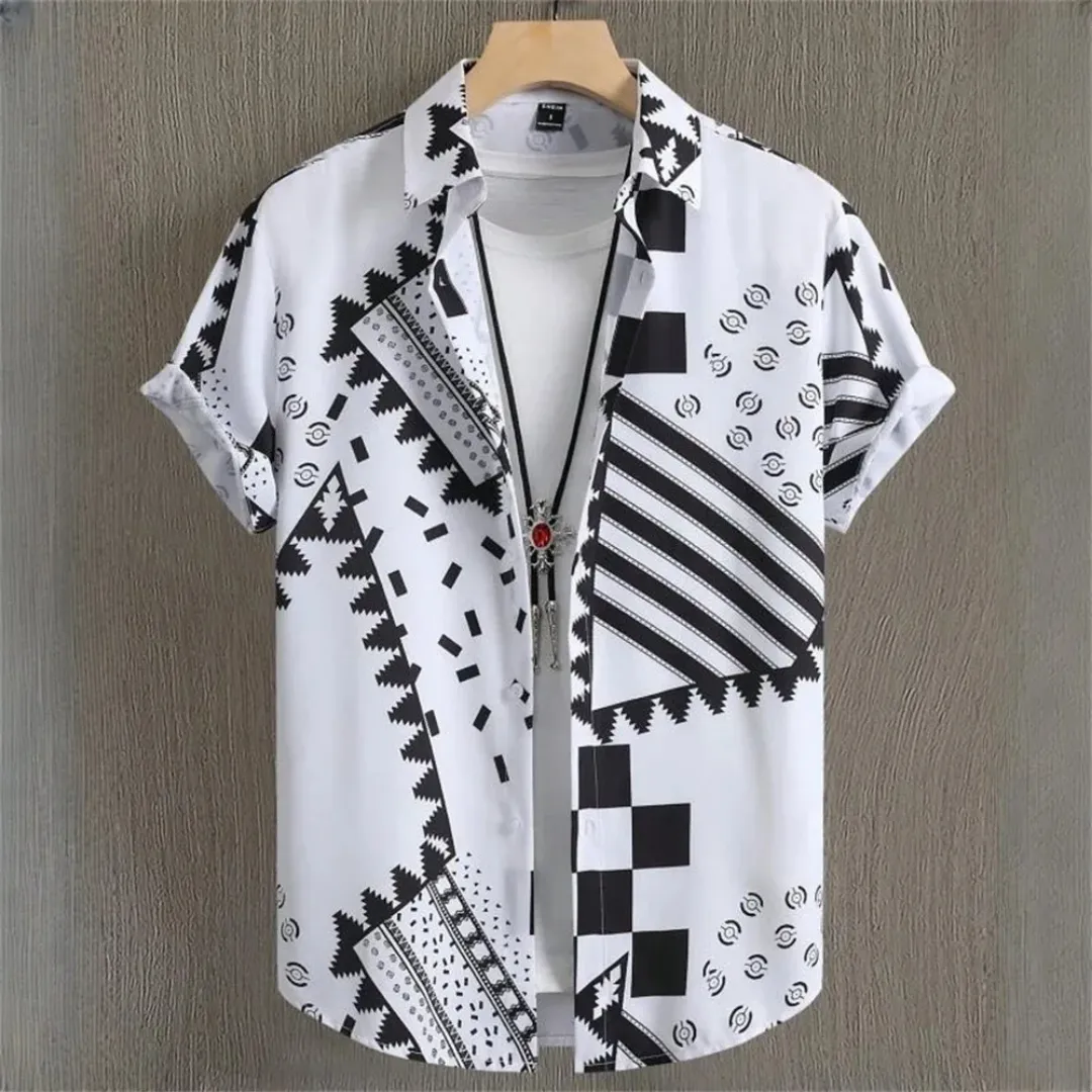 Chemise Homme Motif Géométrique Vintage – Manches Courtes