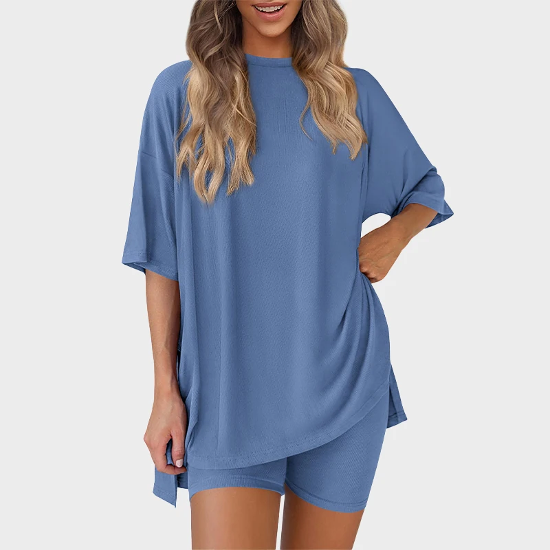 Ensemble 2 pièces femme : T-shirt oversize + short cycliste – Tenue décontractée respirante