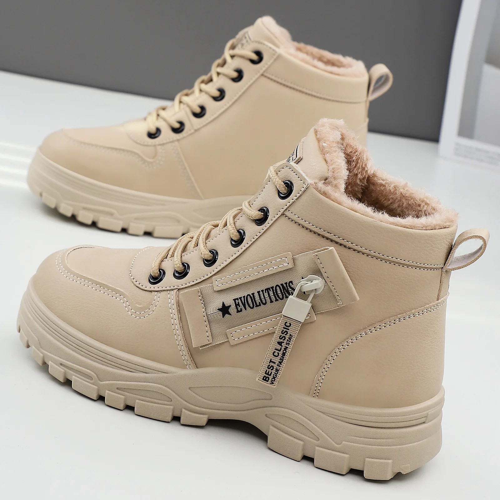 Bottines femme à lacets microfibre PU – Chaudes, confortables, talon épais tendance