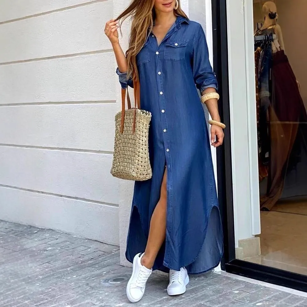 Robe Maxi Imprimée à Manches Longues YQY1206 – Coupe Ample Décontractée pour Femme
