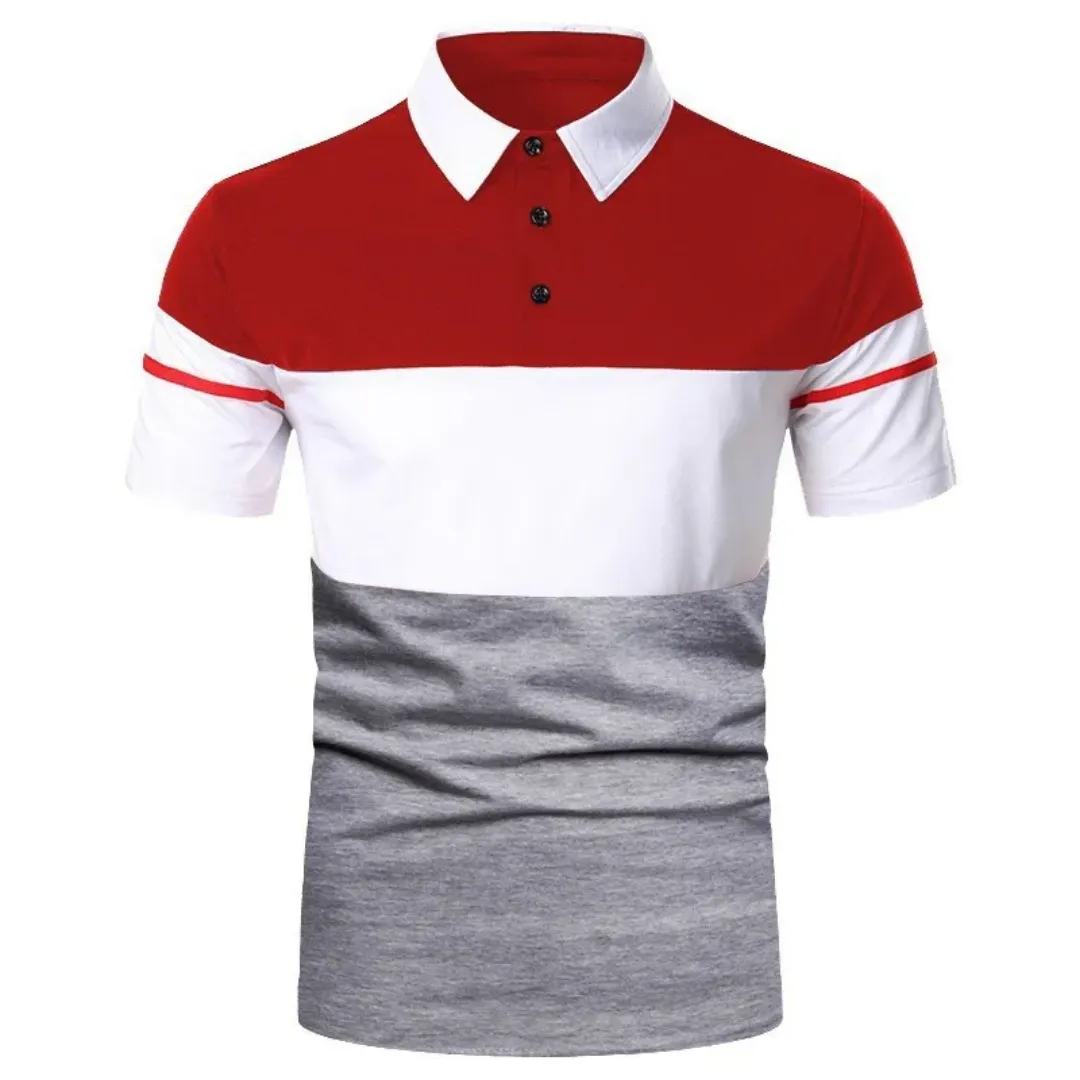 Polo Homme Tricolore à Manches Courtes – Style Casual Chic