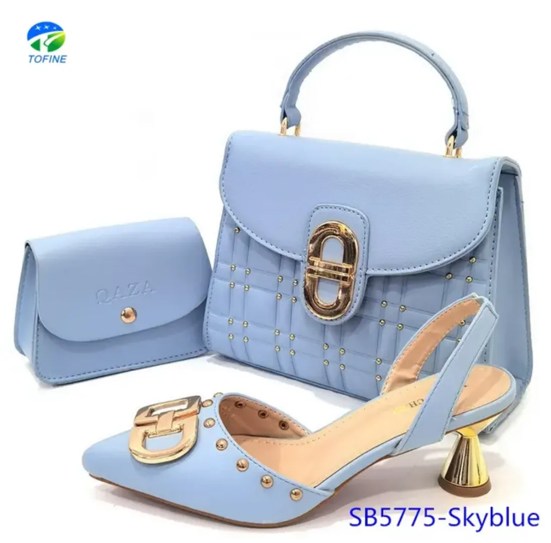 Ensemble Élégant Femme : Sandales à Talon 2.4 pouces + 2 Sacs Assortis (Main & Pochette)