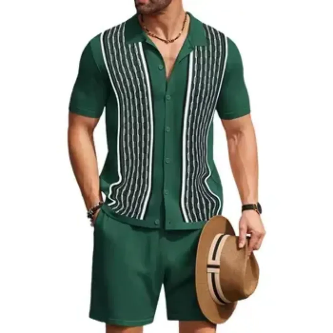 Ensemble Homme Été Marron à Motifs Géométriques – Chemise & Short