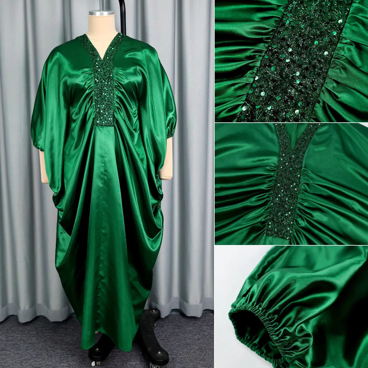 Robe Boubou Africaine Pailletée Femme – Col V, Manches Chauve-Souris, Coupe Ample Élégante