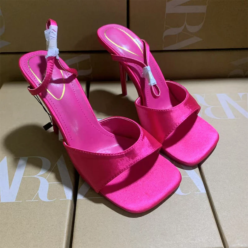 Sandales Talons Hauts Bout Carré Femme – Rose Vif, Légères & Imperméables