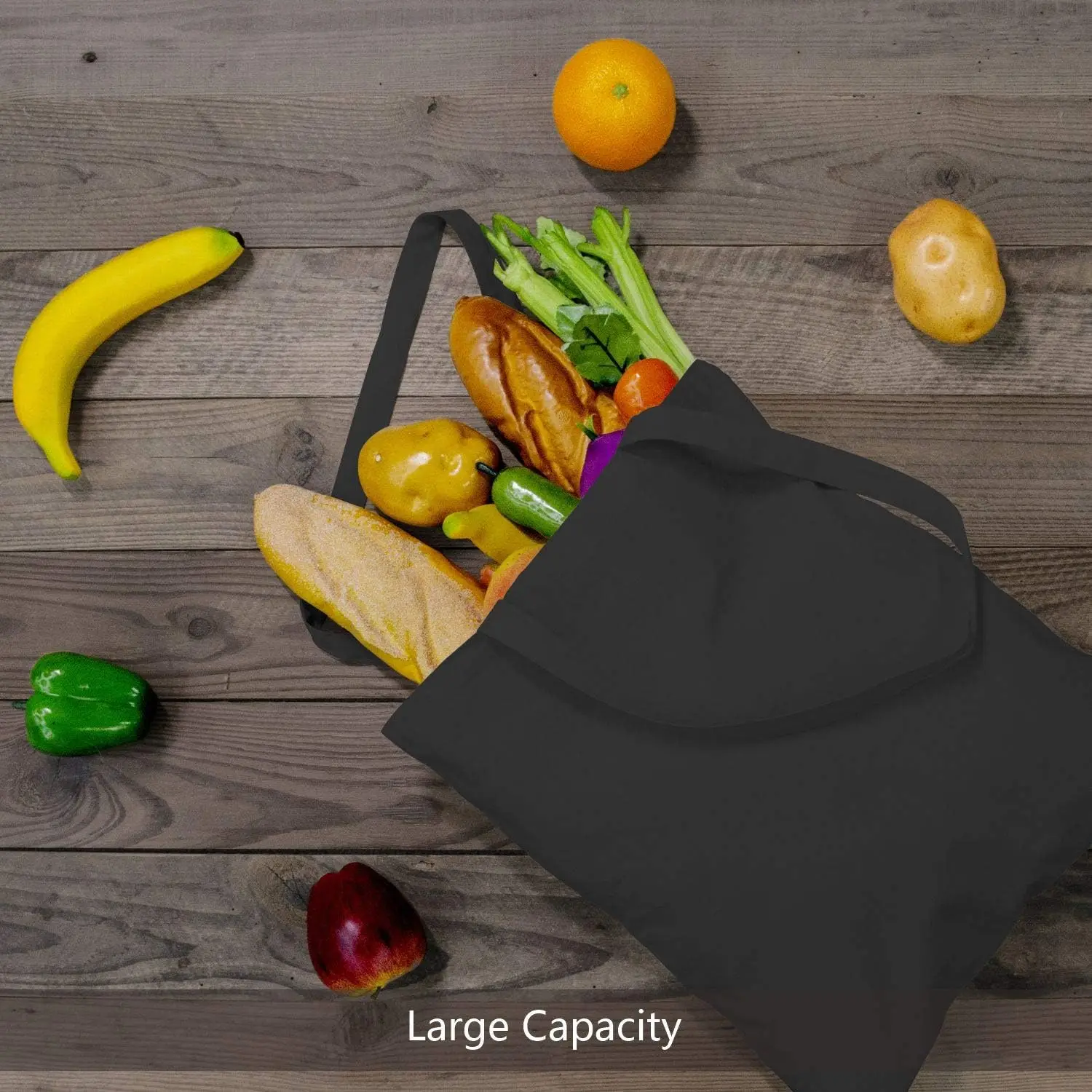 Sac fourre-tout en toile noire XinyiArt 34x38cm – Réutilisable, solide & multi-usages