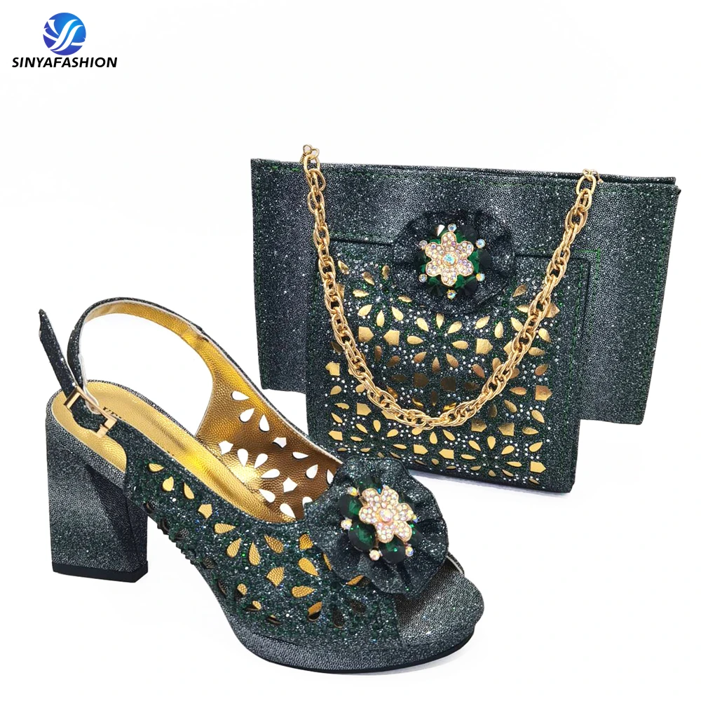 Ensemble chaussures et sac assortis pour mariage nigérian – Talons brillants style italien pour femme