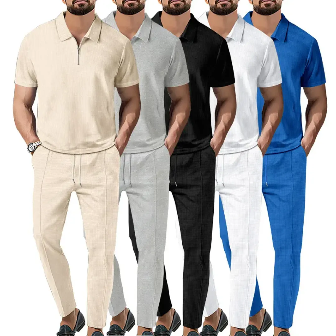 Ensemble Homme Polo Zippé & Pantalon Ajusté – Style Élégant Décontracté