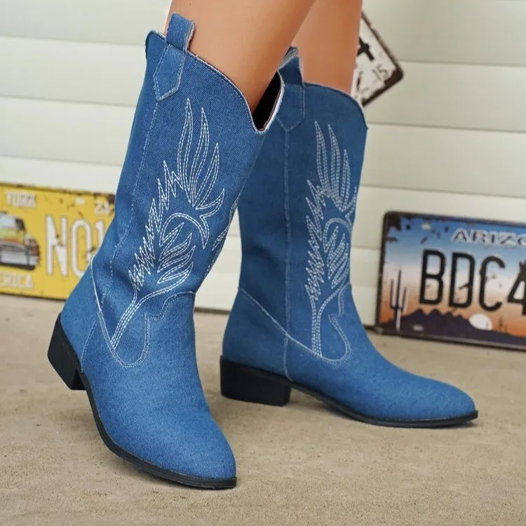 Bottes mi-mollet bout pointu style Western pour femme – Tendance & Confortables