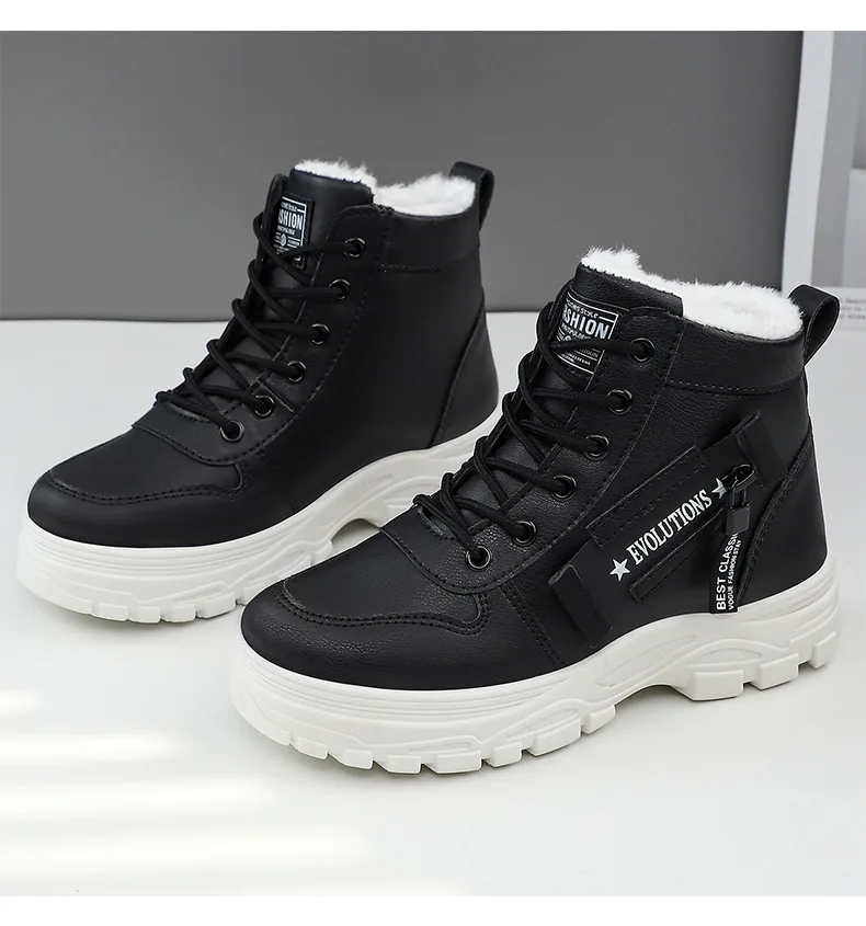 Bottines femme à lacets microfibre PU – Chaudes, confortables, talon épais tendance
