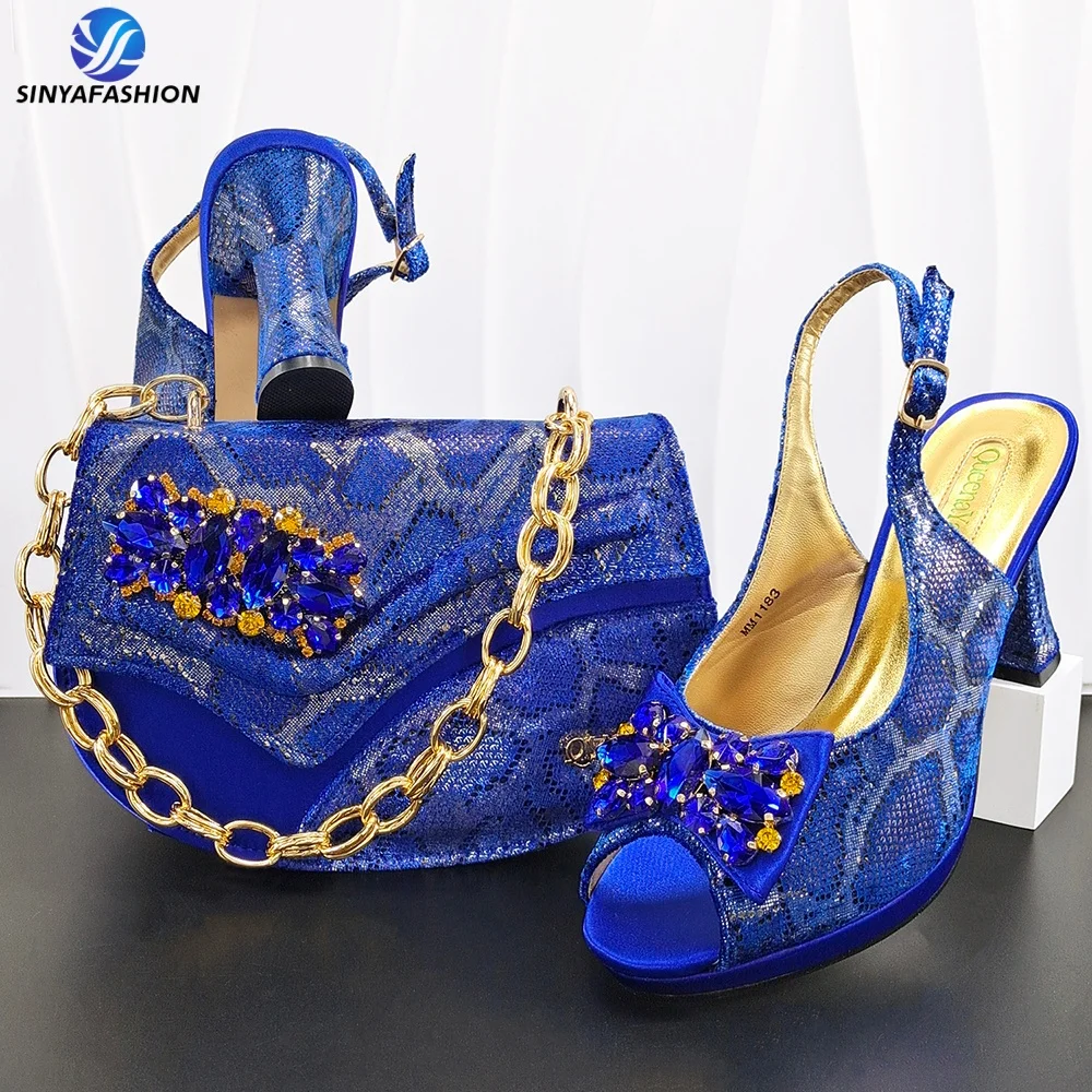 Ensemble chaussures à talons & sac de mariée Sinya – Cristal & Strass, Talons 8cm+