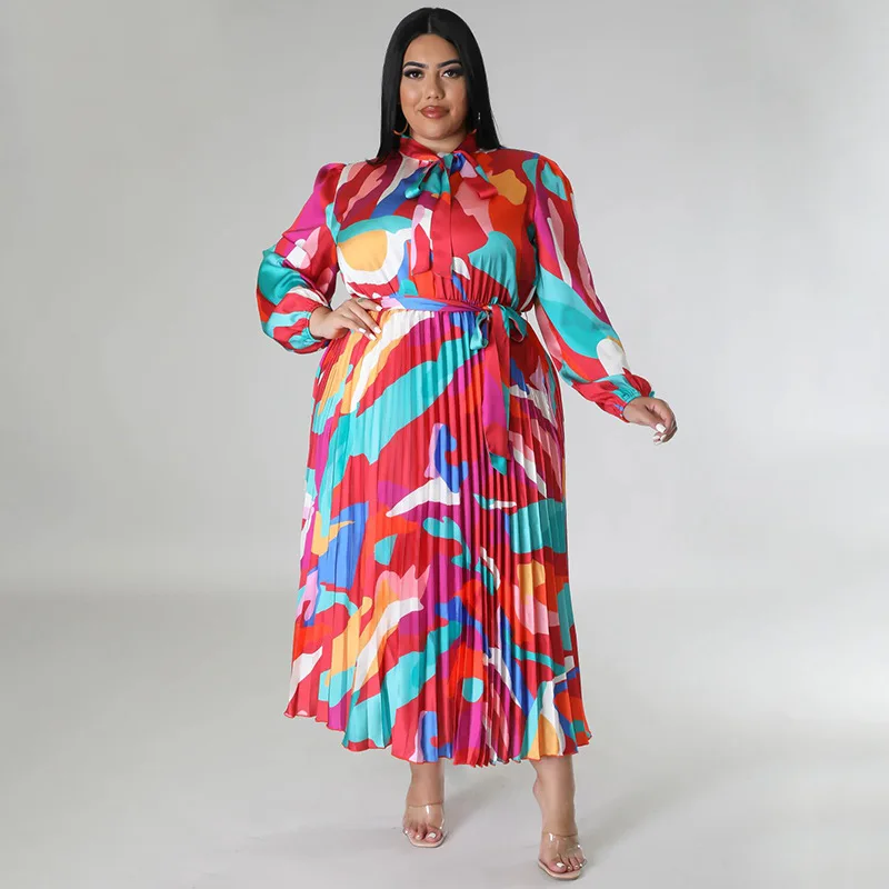 Robe Maxi Bohème Grande Taille – Imprimée, Plissée & Lacets | Style Été Vacances