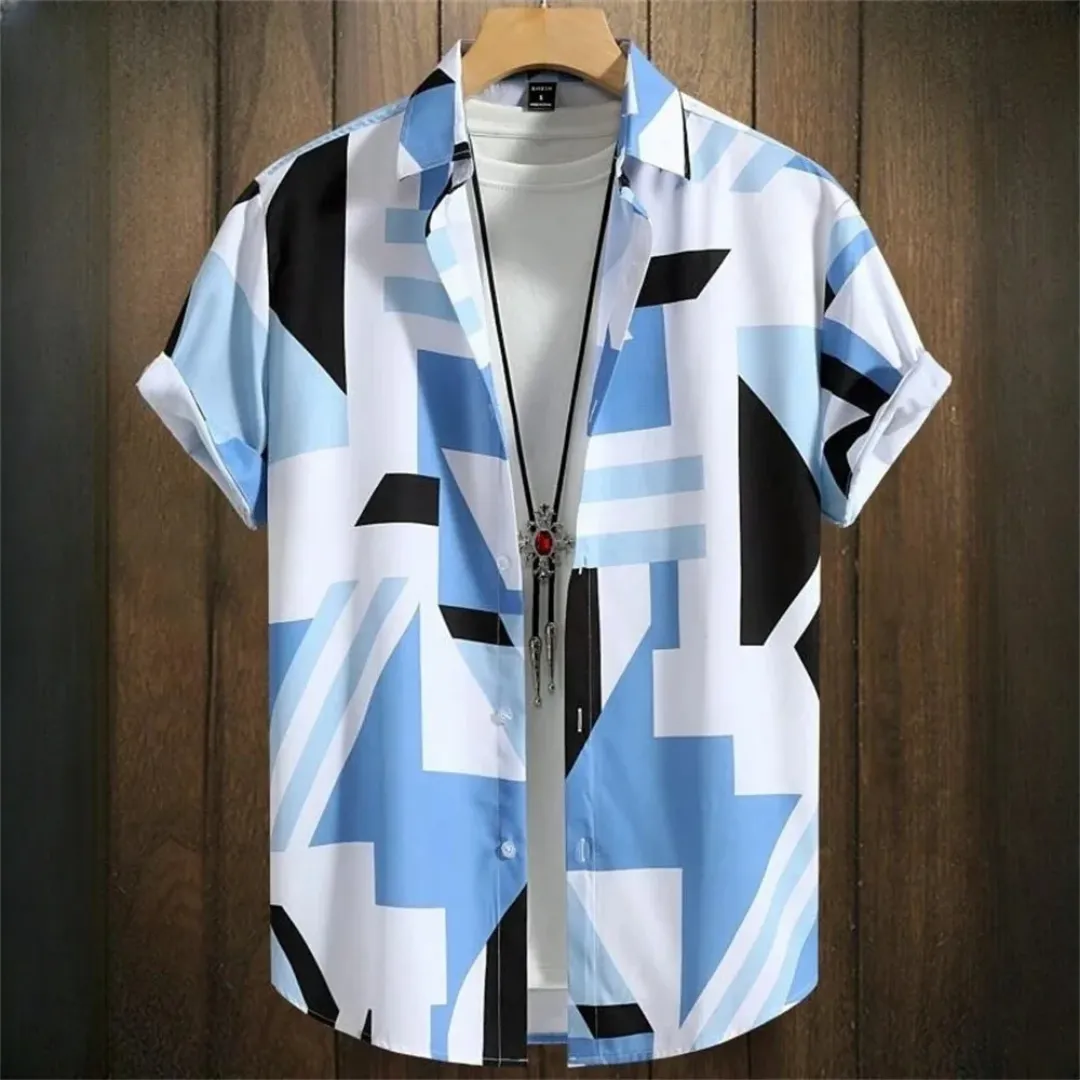 Chemise Homme Motif Géométrique Vintage – Manches Courtes