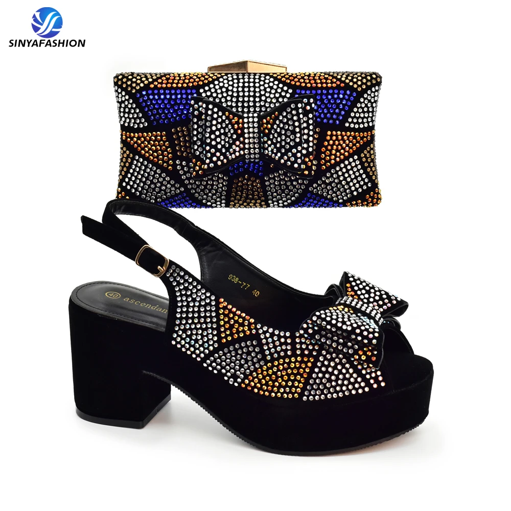 Ensemble chaussures & sac de fête nigérian Sinyafashion – Talons hauts ornés de pierres, style luxe