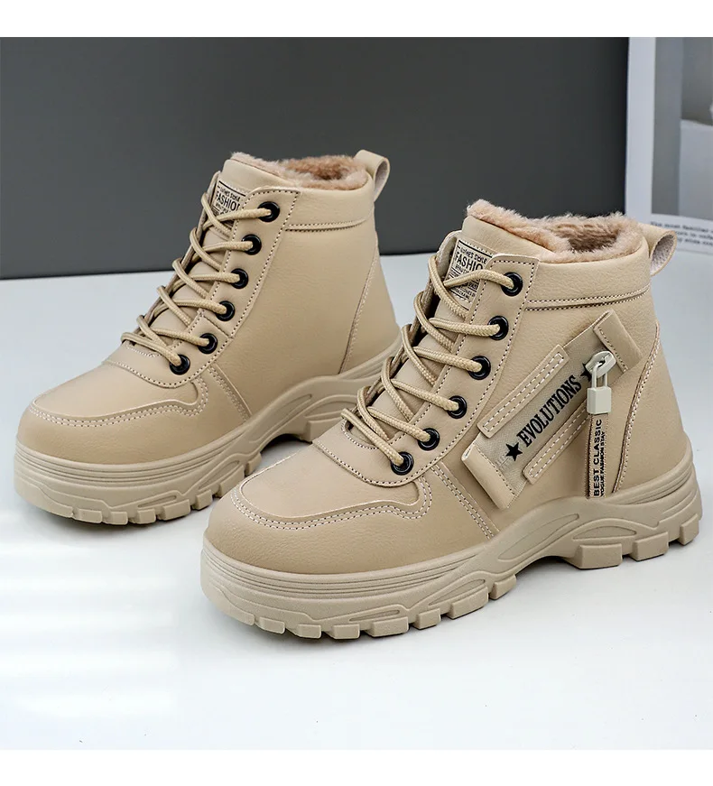 Bottines femme à lacets microfibre PU – Chaudes, confortables, talon épais tendance