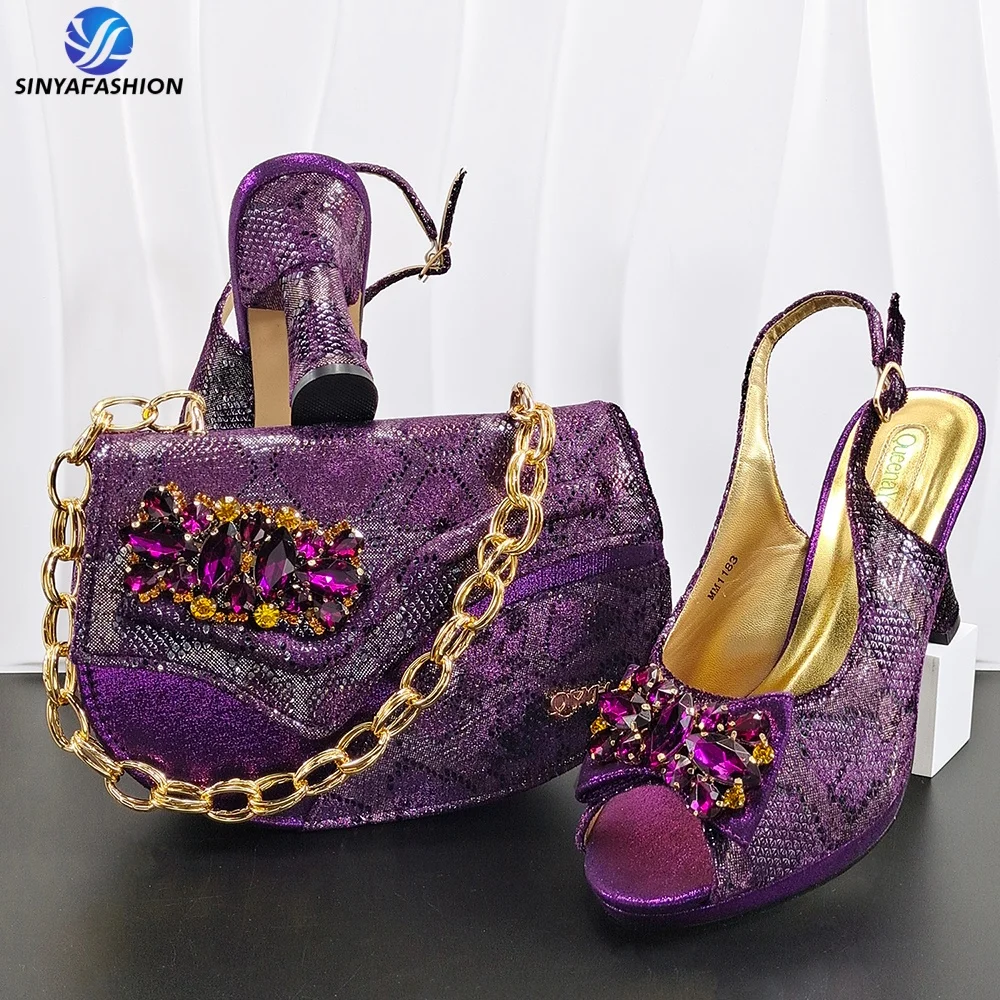 Ensemble chaussures à talons & sac de mariée Sinya – Cristal & Strass, Talons 8cm+