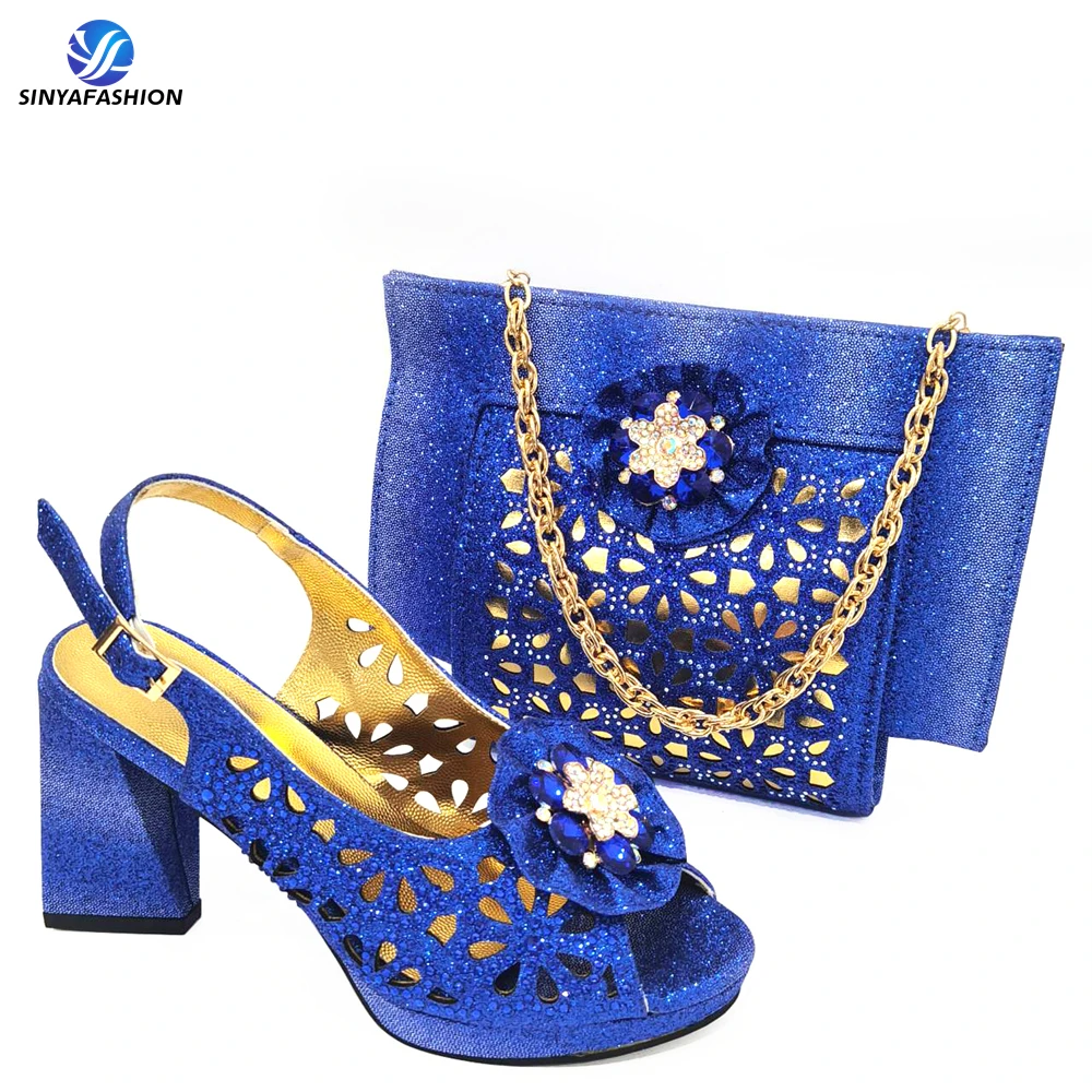 Ensemble chaussures et sac assortis pour mariage nigérian – Talons brillants style italien pour femme