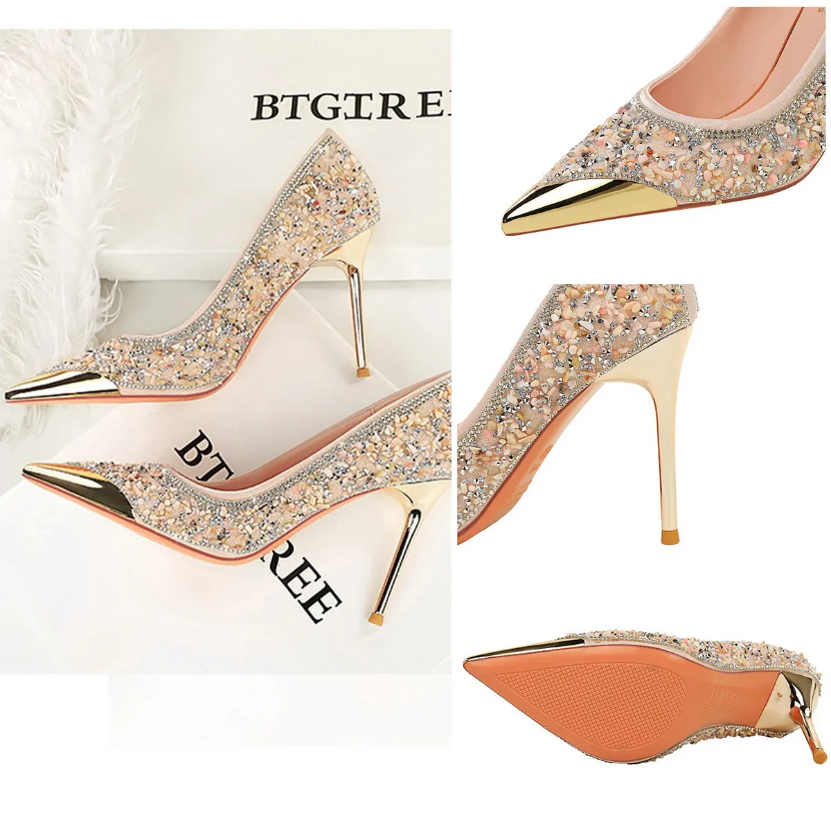 Escarpins Talons Aiguilles Femme – Bout Pointu Strass & Cristal | Bureau & Mariage