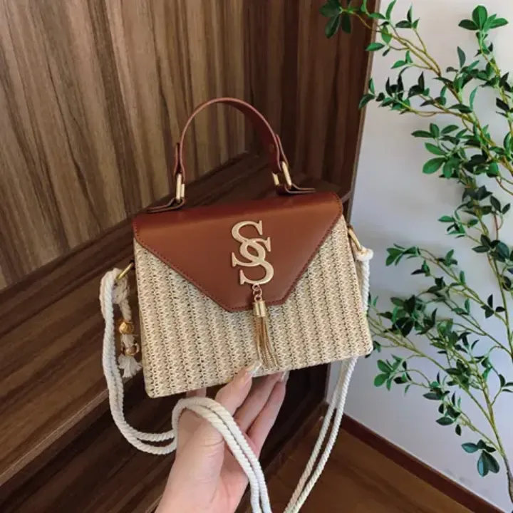 Sac Bandoulière Femme Style Bohème Tissé – Léger et Élégant avec Fermeture Contraste